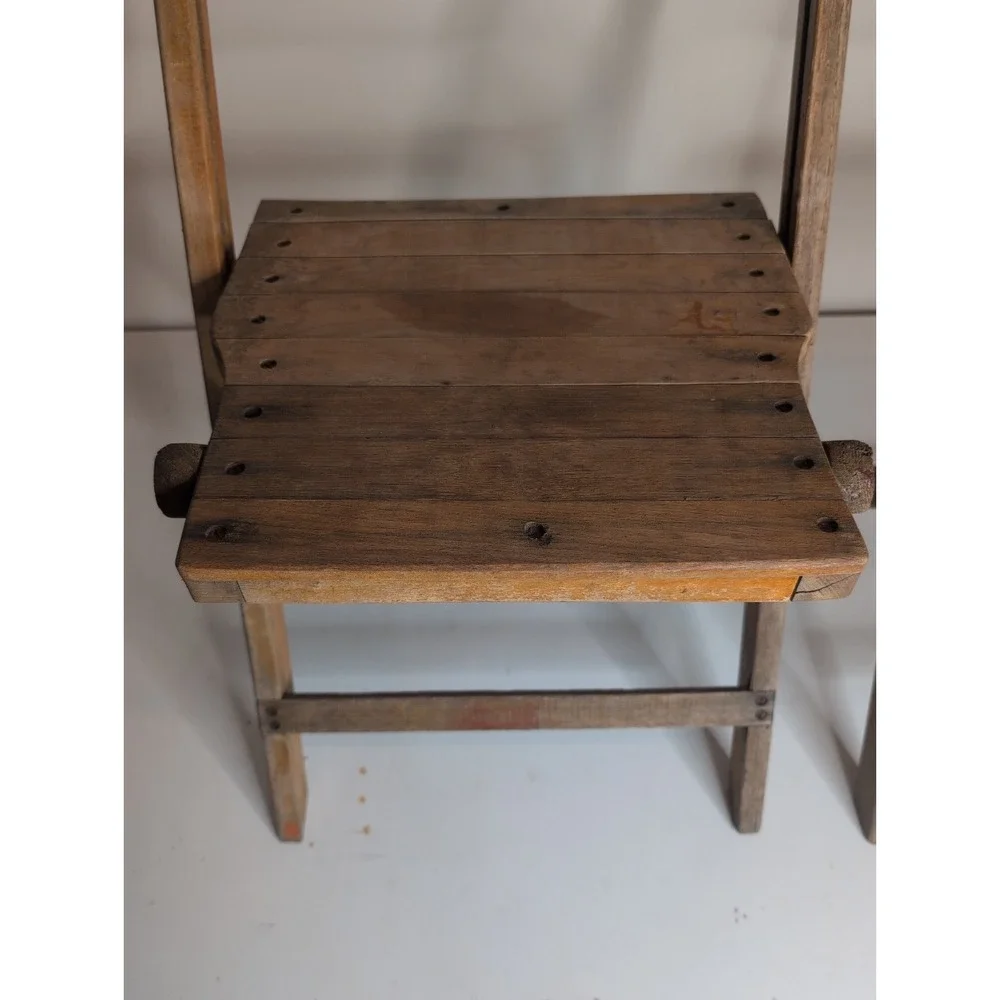 Lot Of 2 Antique Vintage Slat Wood Folding Chairs Snyder Chair Co. USA